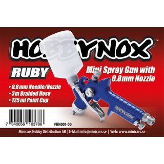 Hobbynox HN001-00 RUBY Mini Spray Gun Top Feed 0.8mm 125ml Cup 3m Hose