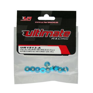 Ultimate UR1513-A 4 mm Alu Mutter selbstsichernd mit Flansch Blau 10 Stück
