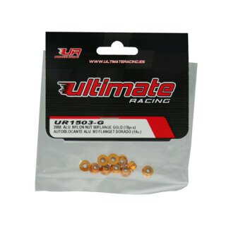 Ultimate UR1503-G 3 mm Alu Muttern selbstsichernd mit Flansch gold 10 Stück