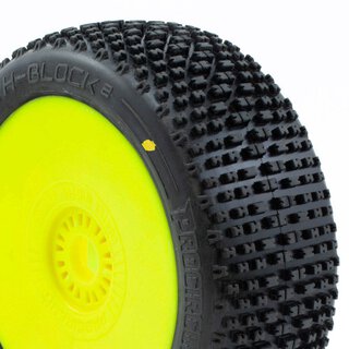 Procircuit H-BLOCK V2 C2 Buggy Reifen soft 2 Stück fertig verklebt gelbe Felge