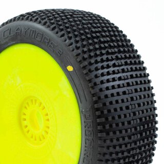 Procircuit CLAYMORE V2 C2 Buggy Reifen soft 2 Stück fertig verklebt gelbe Felge